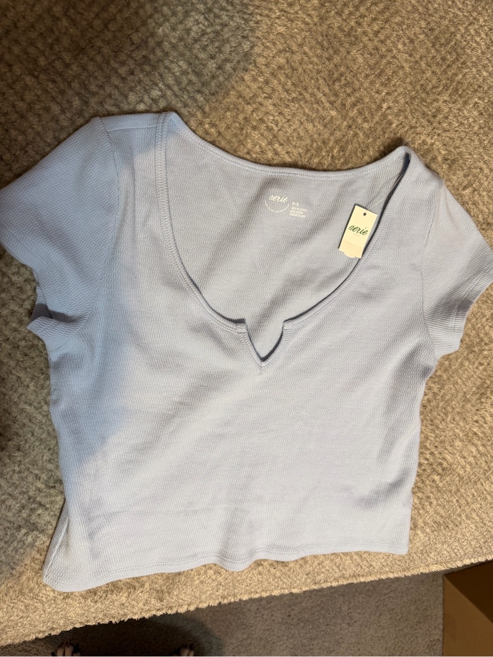 aerie Pastel Blue Ribbed Notch-Neck Crop Tee